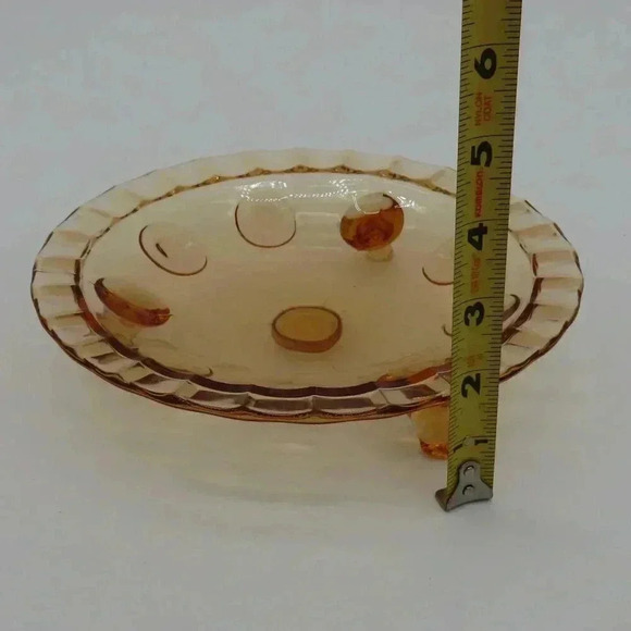 Amber Footed Glass Dish 8.5 inches Vintage - Picture 8 of 8